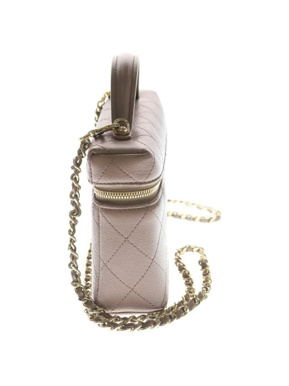 Chanel Vanity Chain Mini Shoulder Bag Pink Beige Leather Gold